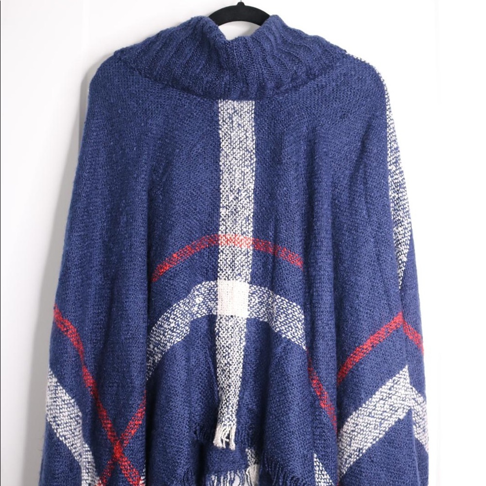 Navy, Red and White Poncho.